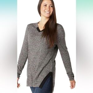 Smartwool Shadow Pine Tunic Sweater V-neck Size Medium Black Moonbeam Marl